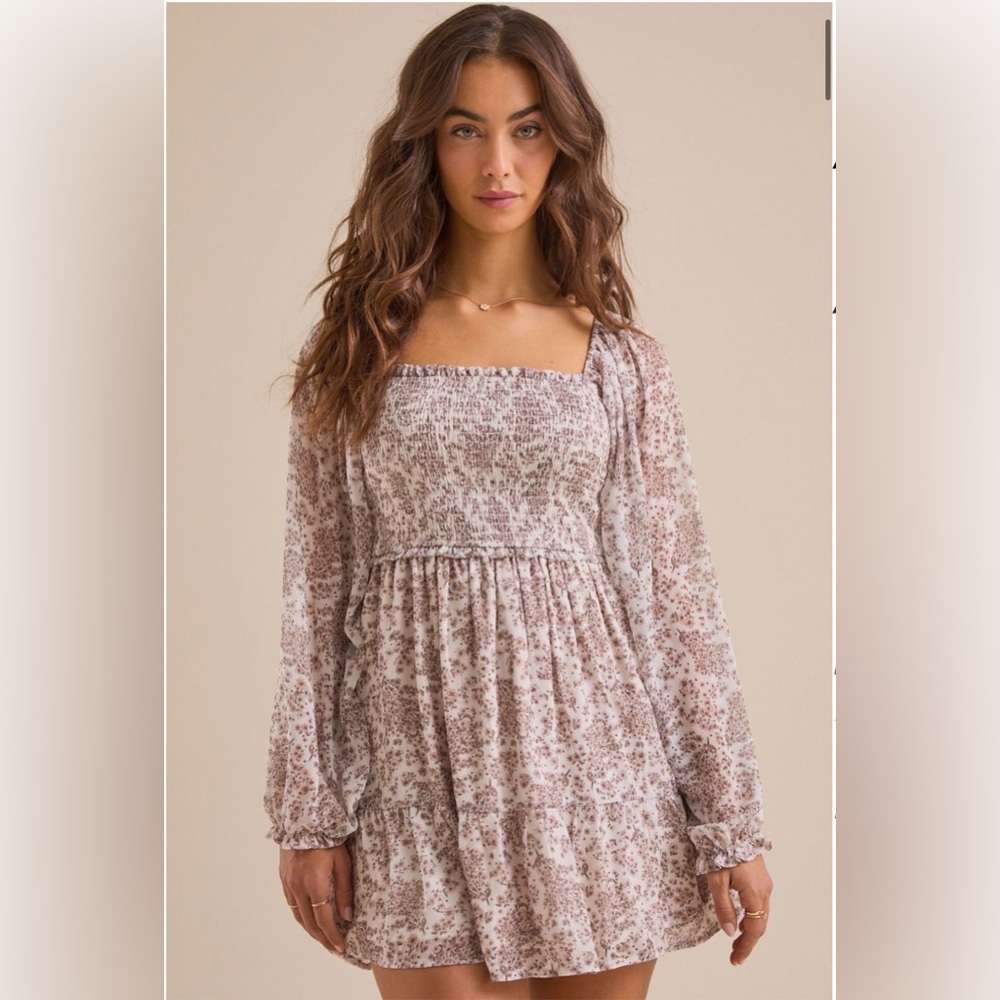 Altar'd State Ivory and Taupe Floral dress